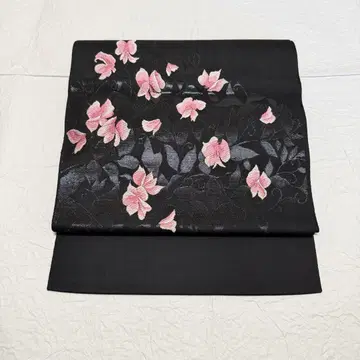 순수 실크 나고야 오비 꽃무늬 칠기 자수