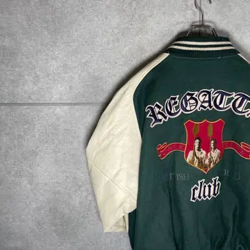빈티지 바시티 자켓 레가타 인물 90s 양면 자수 소가죽 암 가죽