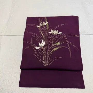 순수 실크 앤티크 나고야 오비 난초 패턴 자수