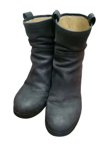 블랙 가죽 웨지 힐 부츠