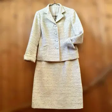 DAMA 컬렉션 트위드 스커트 수트 크림 골드 실버 직조사
