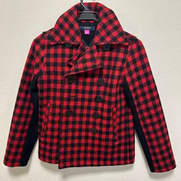 TOMMY 체크 무늬 P 코트 M 안쪽 옷깃 로고 장식 타미힐피거