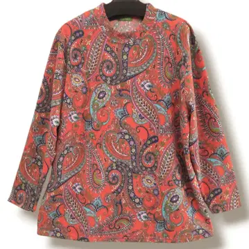 튜닉 풀오버 페이즐리 빨간색 오렌지 크루넥 레오나르풍