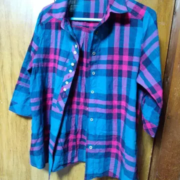 체크 무늬 칠부 소매 셔츠