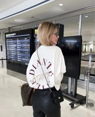 DIANTE 로고 프린트 긴팔 T셔츠 그레이