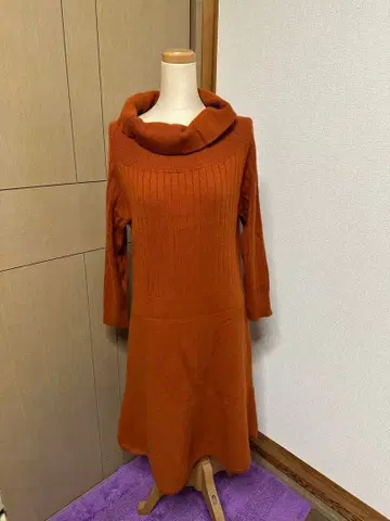 에프데 오렌지, 브라운 계열 니트 원피스 A라인 새상품급