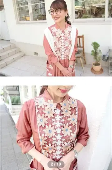 체스티 플라워 레이스 셔츠 원피스 롱 원피스 자수