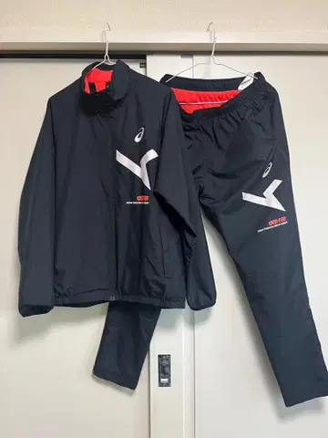 ASICS 남성용 윈드 브레이커 상의 M 하의 L