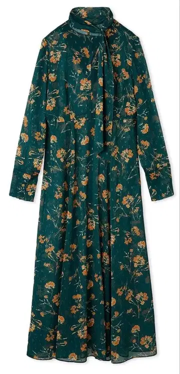 파란색 꽃무늬 맥시 드레스 긴팔