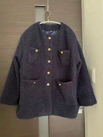 coca 푸들 금장 버튼 노카라 코트 M 사이즈