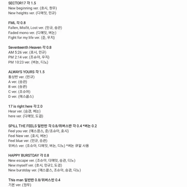 풀구성) 세븐틴 단순 개봉 앨범 판매