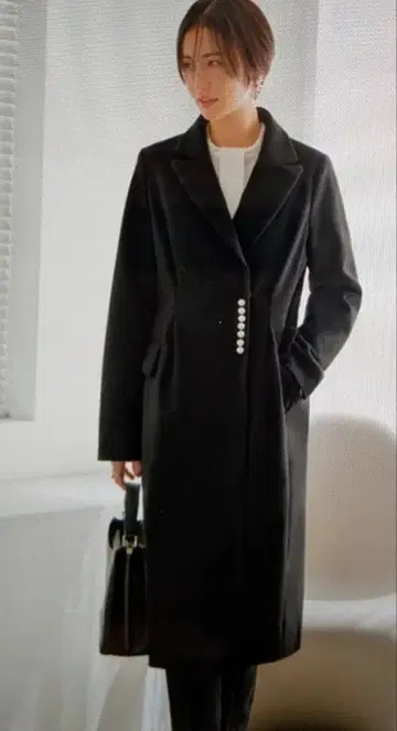펄 디자인 체스터 코트 블랙