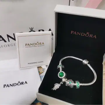 판도라 실버 에메랄드풍 팔찌 19cm