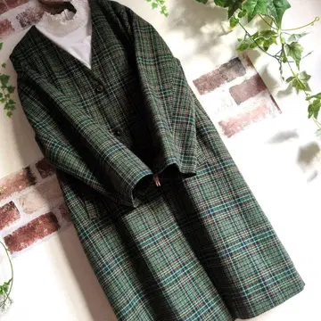 9889엔 Anne's pocket 그린 체크 무늬 롱 코트