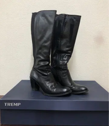 TREM 블랙 롱 부츠 중간 힐