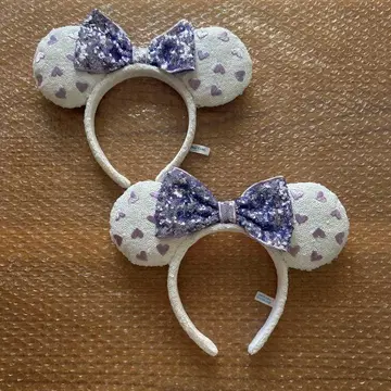 디즈니 머리띠 2개 스팽글 리본 하트 화이트 퍼플