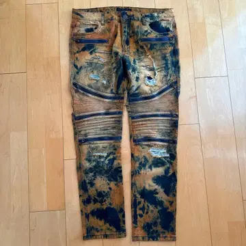 빈티지 Y2K 타이 다이 마블 패턴 데미지 바이커 데님 팬츠