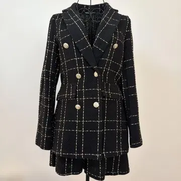 블랙 트위드 더블 브레스트 셋업