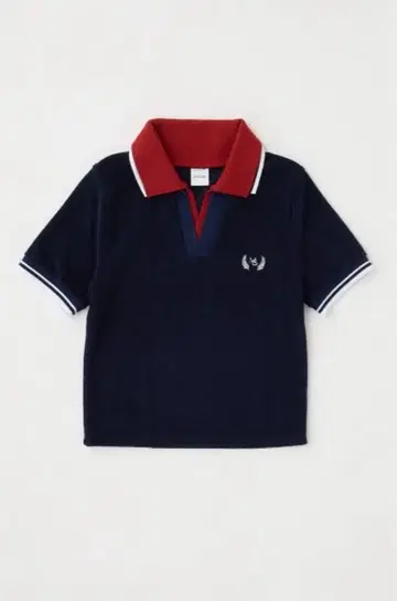 네이비 피케 셔츠 빨간색 옷깃 로고 자수