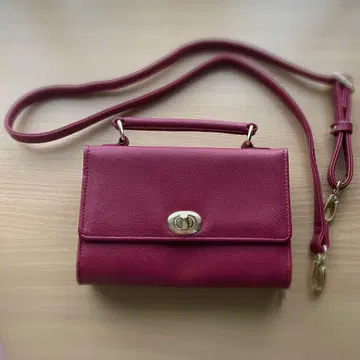 버건디 지갑 숄더백 핸들 포함