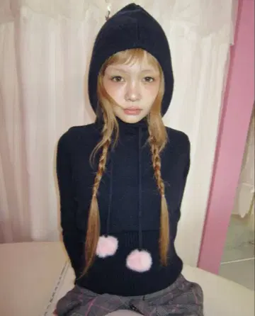 누구 하쿠 폼폼 후드 니트 후드티