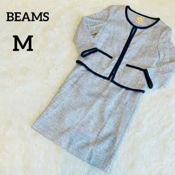 BEAMS빔즈 [노카라 트위드 상하의 정장 세트] 파이핑 포멀