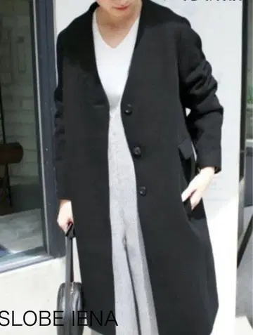 택 포함 새상품 울 100 모사 V넥 노카라 코트 블랙 38 이에나