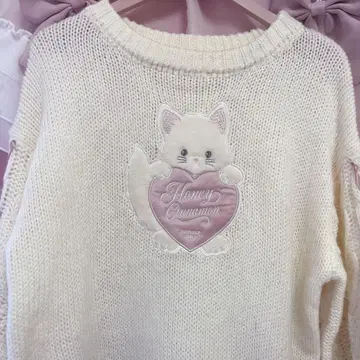 Honey cinnamon 아플리케 니트 원피스 화이트