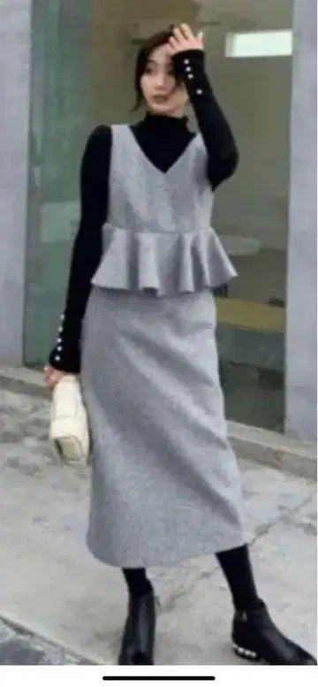 Birthdaybash 페플럼 슬리브리스 울 혼방 원피스 가을/겨울