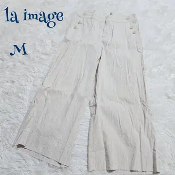 [ 빈티지 ] 마 혼방 사이드 버튼 스트라이프 크롭 와이드 팬츠 M