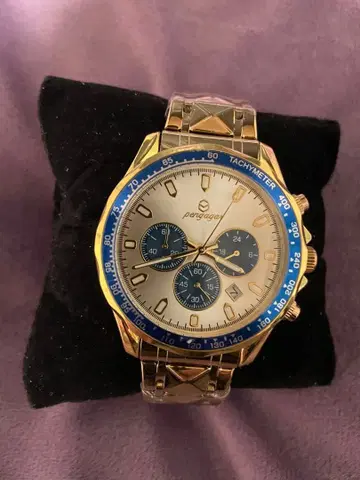 새상품 PENGAGAR 크로노그래프 손목시계 블루&실버&골드