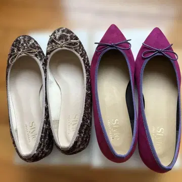 리본 포함 브라운 플랫슈즈