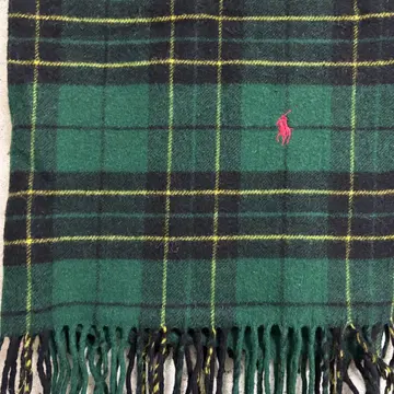 랄프 로렌 그린 타탄 체크 울 100% 머플러