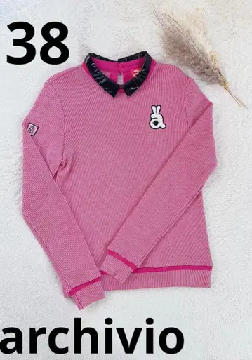 아르치비오 골프 긴팔 니트 여성용 핑크 와펜 로고