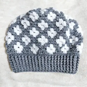 비니 05 니트 모자 꽃 손뜨개질 핸드메이드 모자 그레이 화이트