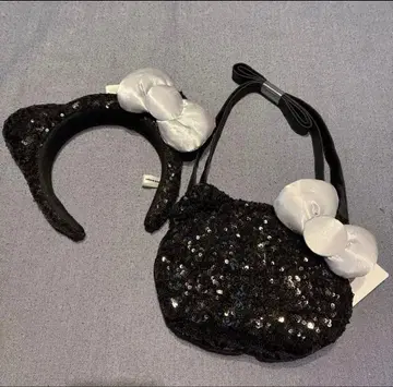 USJ 키티 블랙 스팽글 머리띠 미니백