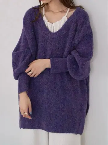 kastane 멜란지 V넥 니트 풀오버 퍼플