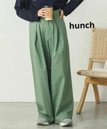hunch치 스트레치 스트레이트 와이드 팬츠 카키 F