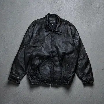 [ 개성파 ] 천연 가죽 블루종 블랙 패치워크 덧댄 2XL 봄버 A2