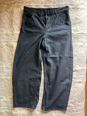 다크 그레이 와이드 레그 데님 팬츠 긴 길이