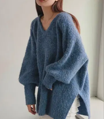 카스타네 멜란지 V넥 니트 풀오버 파랑