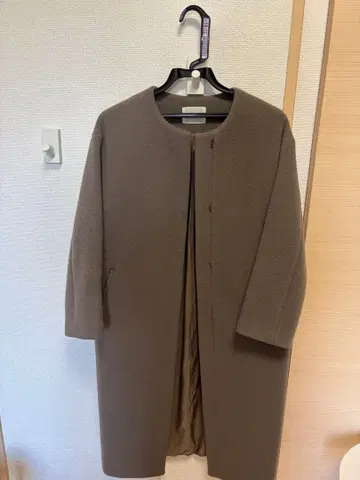 IENA 램스울 노카라 롱 코트 브라운 그레이 34