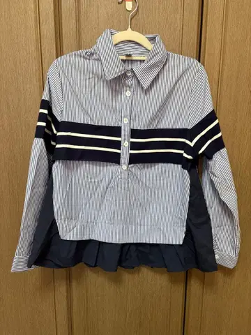 MUZIHOUSE 목자의 집 스트라이프 프릴 밑단 긴팔 셔츠