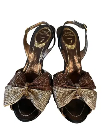 Rene Caovilla 비쥬 리본 레오파드 무늬 펌프스 35 사이즈