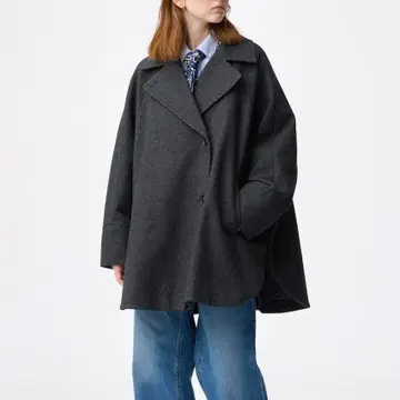 택 포함 새상품 GU 코지 멜톤 케이프 코트 다크 그레이 M 사이즈