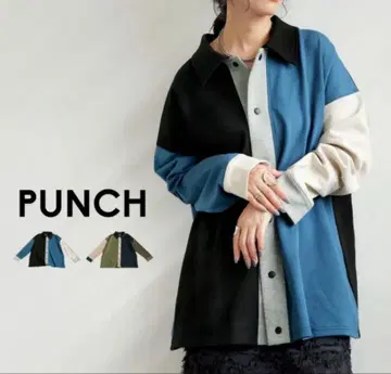 새상품급! 안티카 antiqua 배색 절개 자켓 셔츠 블루 긴팔