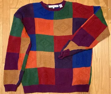 PERRY ELLIS 코튼 스웨터 패치워크 패턴