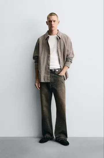 배기 핏 페인트 데님 팬츠