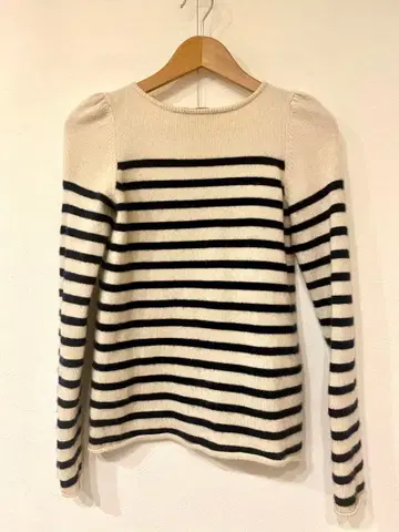 드로어 Drawer 캐시미어 울 퍼프 슬리브 니트 보더 M