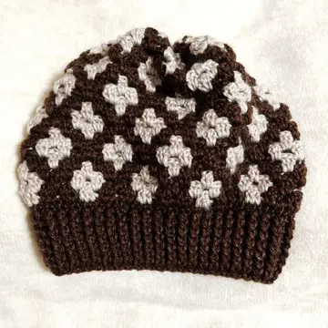 비니 08 니트 모자 꽃 손뜨개질 핸드메이드 모자 브라운 베이지